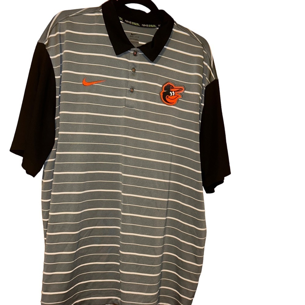 Nike MLB Baltimore Orioles Dri-FIT Stripe Gray Polo size XXL 2X baseball team